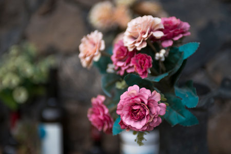 close-up shot of beautiful flowers bouquet on blurred backgroundの写真素材