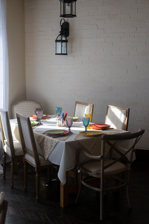 magnificent interior with table and chairs. Restaurant or cafe