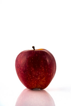 Red pple isolated on white background with reflection and copyspace.