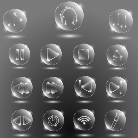 Glass music buttons on a gray backgroundのイラスト素材