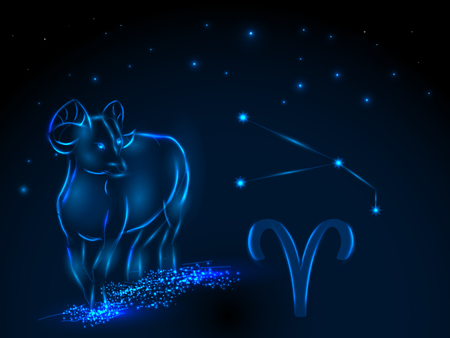 Zodiac sign on the starry sky. Astrological symbol. Zodiac circle on a blue background. Stars. Circle of Life.のイラスト素材