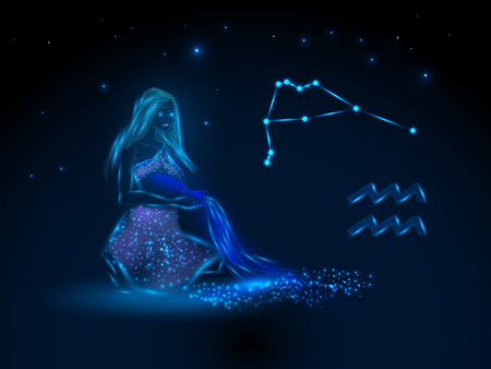 Zodiac sign on the starry sky. Astrological symbol. Zodiac circle on a blue background. Stars. Circle of Life.のイラスト素材