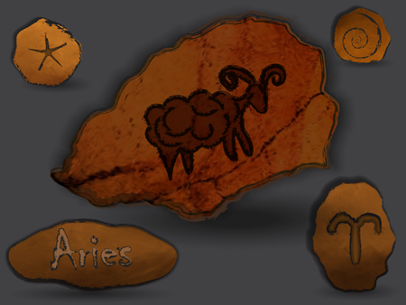 Zodiacal constellation in the form of cave painting, drawings on the rocks.のイラスト素材