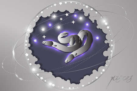 Paper sign of the Zodiac on a background of the starry sky. Abstract illustration. Astrological symbolism.のイラスト素材