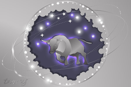 Paper sign of the Zodiac on a background of the starry sky. Abstract illustration. Astrological symbolism.のイラスト素材