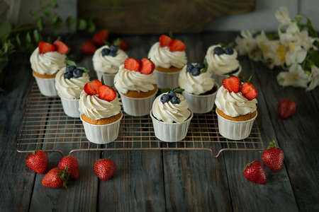 cupcakes with toppingsの写真素材