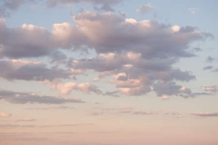 blue sky with white clouds, pink sunset, nature, background