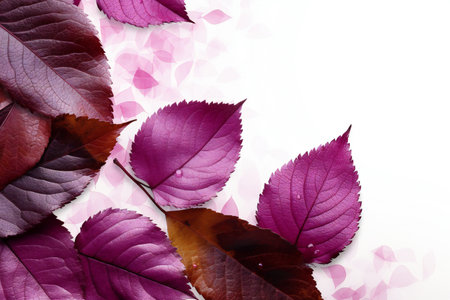 purple leaves on a white background with space for text, close-upの素材