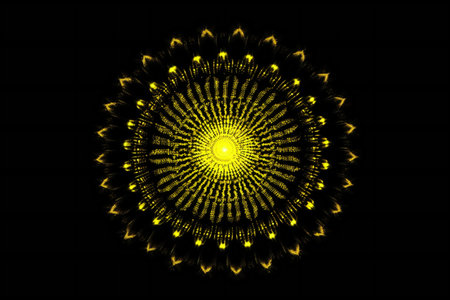Abstract fractal with a yellow star on a black background.の素材