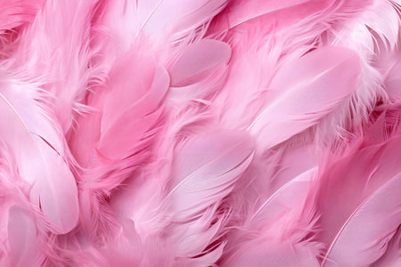 Beautiful pink feathers as background, closeup. Pink feathers texture.の素材