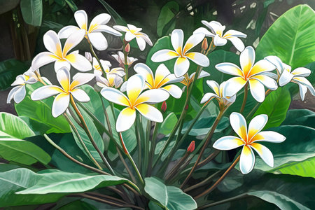 Frangipani flowers with leaves background,の素材