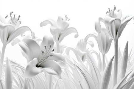 White lily flowers on a white background.の素材