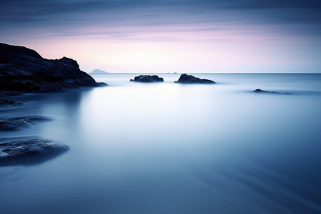 Long exposure of rocks in the sea. Long exposure photography with long exposure.の素材