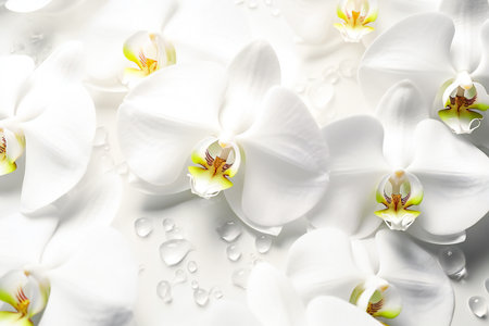 Beautiful white orchid flowers on white background, closeup viewの素材