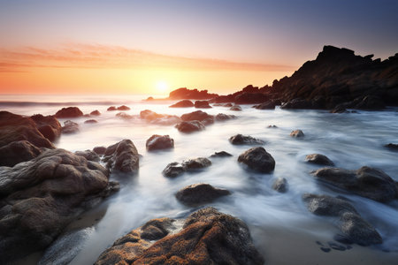 Beautiful seascape at sunset. Long exposure. Toned.の素材