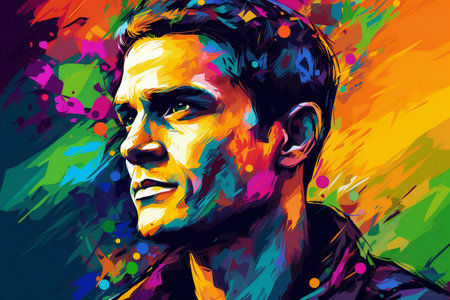 Portrait of a handsome young man. Colorful vector background.の素材