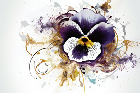 abstract grunge floral background with pansy flower and blotsの素材