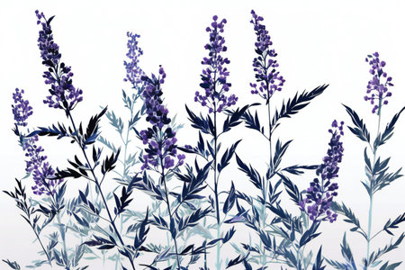 Lavender flowers isolated on white background. Hand drawn watercolor illustration.の素材