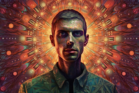 a man with a painted face on a colorful background.の素材