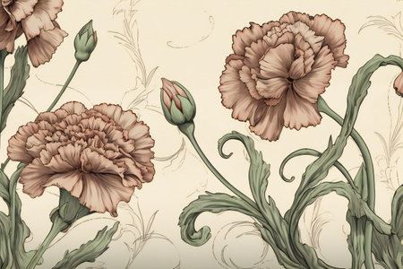 Vintage background with peony flowers. Illustrationの素材