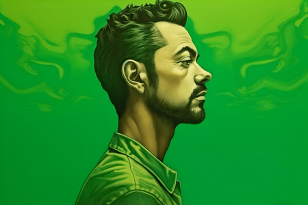 Portrait of a man with a beard on a green background.の素材