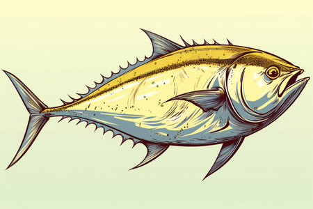Illustration of a yellow fin tuna fish on a light background.の素材