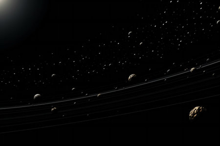 illustration of a solar system with planets and stars in the backgroundの素材