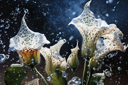 Flowers in water, rain drops on the petals, floral backgroundの素材