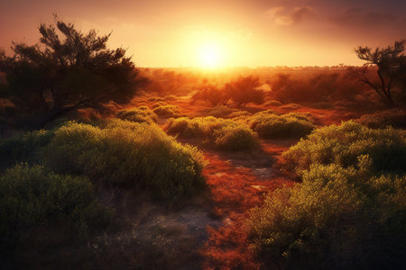 Sunset over the Okavango Delta, Botswana, Africaの素材