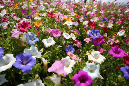 Colorful petunias in a flowerbed in the garden.の素材