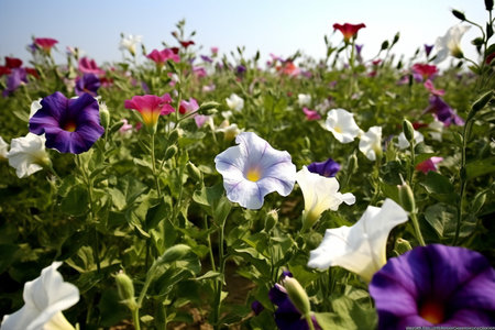 Purple and white flowers in the field. Colorful flowers.の素材