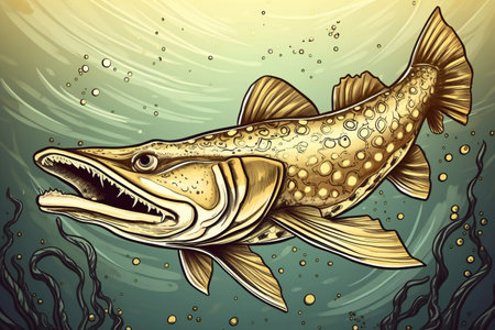 Illustration of a big fish in the sea.の素材