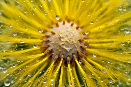 Macro of dandelion flower with water drops on petalsの素材