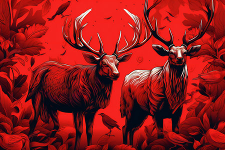 Deers in the forest. illustration of a wild animal.の素材