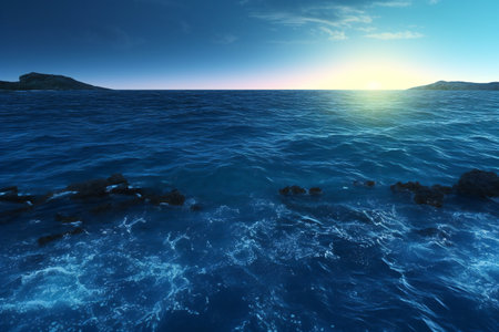 beautiful seascape with blue sea and sky.の素材