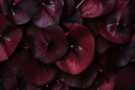 Dark red flower petals as background, top view. Floral patternの素材