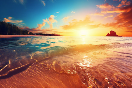 Beautiful seascape. Sunset over the sea. Collage.の素材