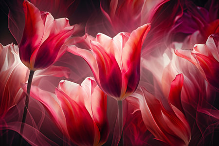 Tulip flowers on black background. Floral design element.の素材