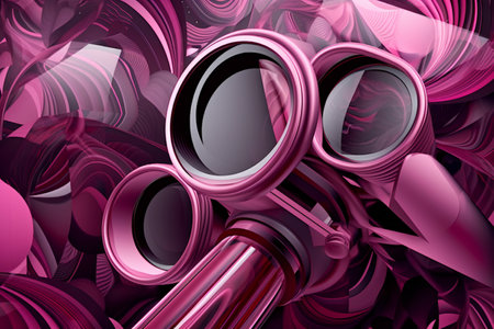 illustration of binoculars over abstract background with pink and purple colorsの素材