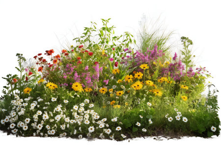Flower bed with wildflowers isolated on a white background.の素材