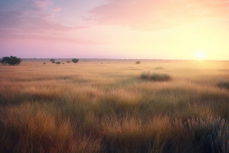 Sunrise in the Okavango Delta, Botswana, Africaの素材