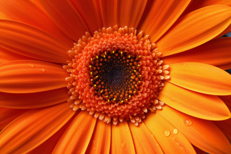Orange gerbera with water droplets on petals close upの素材