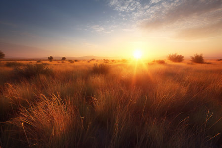 Sunset in the savannah of Serengeti National Park, Tanzaniaの素材