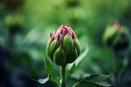 Beautiful peony flower bud in the garden. Nature background.の素材