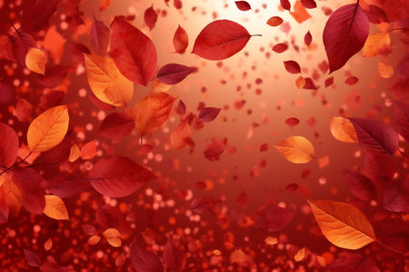 Autumn background with red leaves and bokeh.の素材