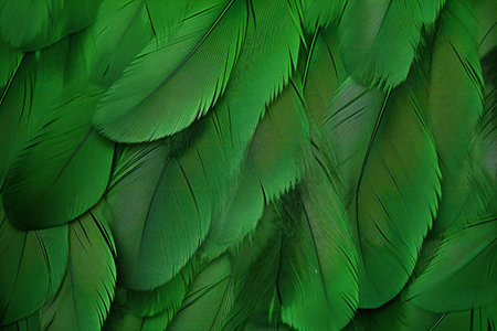 beautiful green parrot feathers as a background, close-upの素材