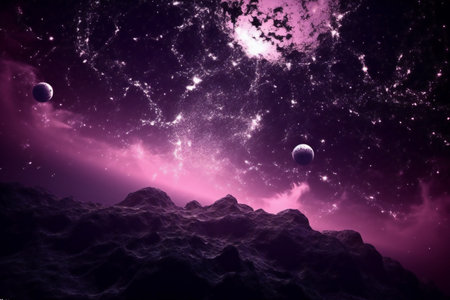 Fantasy space background with planets, stars and nebula.の素材