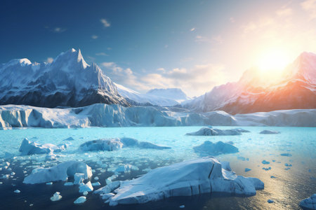 Beautiful landscape with icebergs in the ocean.の素材