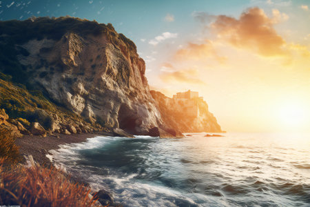 Beautiful seascape with sea and blue sky.の素材