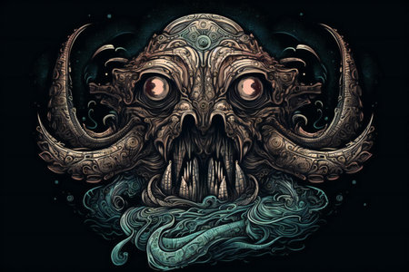 Grim reaper on a dark background. Fantasy animal skull.の素材